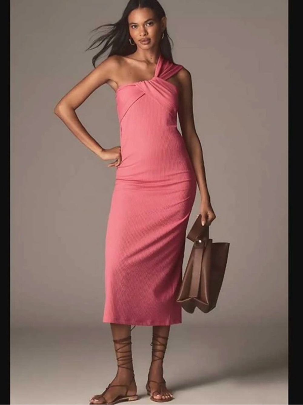 Anthropologie porridge One-Shoulder Pink Midi Dress Sz L